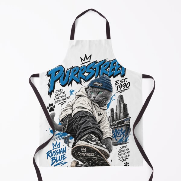 Aperçu de l'œuvre T-shirt streetwear Chat Bleu Russe | Design Chat Skateur Rétro Années 90 créée et vendue par PurrStreet.