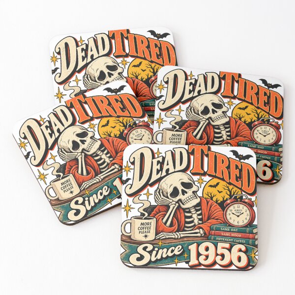 Item preview, Dead Tired Since 1956 – Funny Retro Skeleton Coffee Halloween Design  Subtitle: designed and sold by justsuestudio.