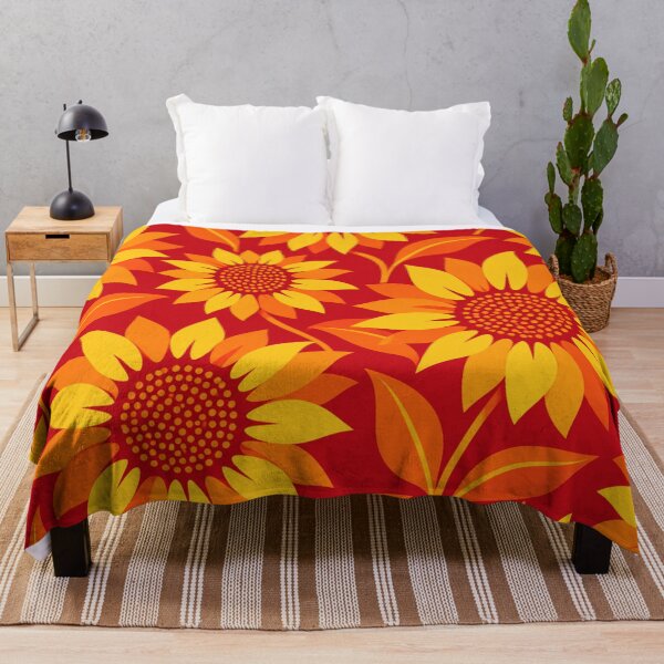 Item preview, Retro Sunflower Pattern – Red Orange & Yellow Floral designed and sold by Flower Magic .
