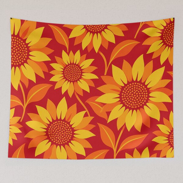 Item preview, Retro Sunflower Pattern – Red Orange & Yellow Floral designed and sold by Flower Magic .