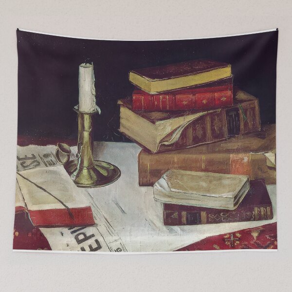 Item preview, Still life with books and candle 1890 designed and sold by VeilOfPigments.