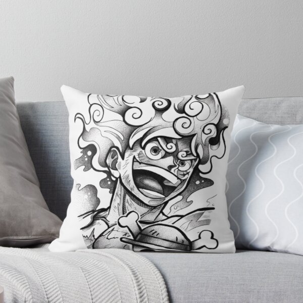Item preview, Luffy Gear 5 & Straw Hat Jolly Roger – One Piece Black & White Art designed and sold by frantuliuss.