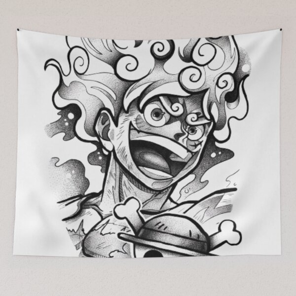 Item preview, Luffy Gear 5 & Straw Hat Jolly Roger – One Piece Black & White Art designed and sold by frantuliuss.