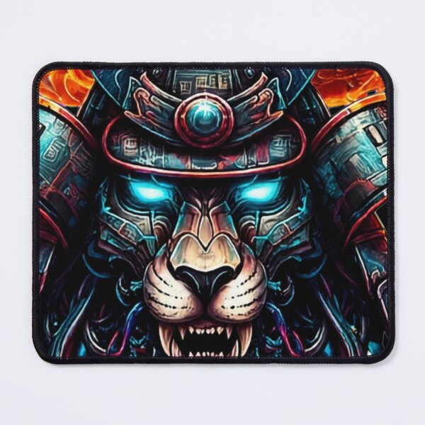 Item preview, Samurai Lion Warrior With Fire Dragon | Japanese Cyberpunk Beast Oni Mask designed and sold by HealingEraInk.