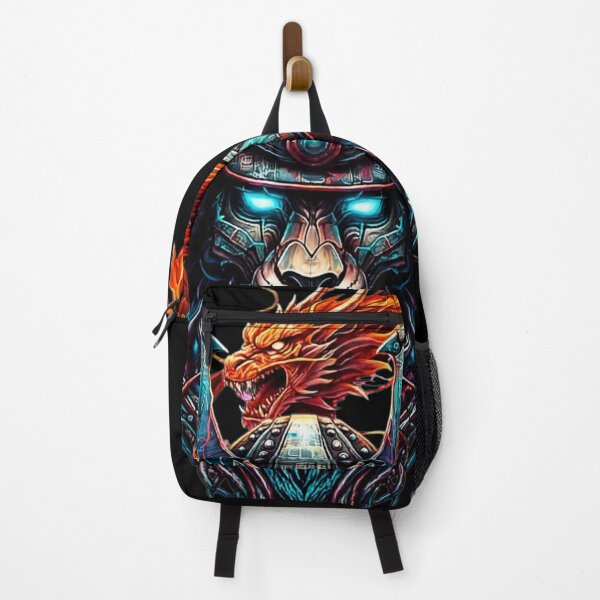 Item preview, Samurai Lion Warrior With Fire Dragon | Japanese Cyberpunk Beast Oni Mask designed and sold by HealingEraInk.