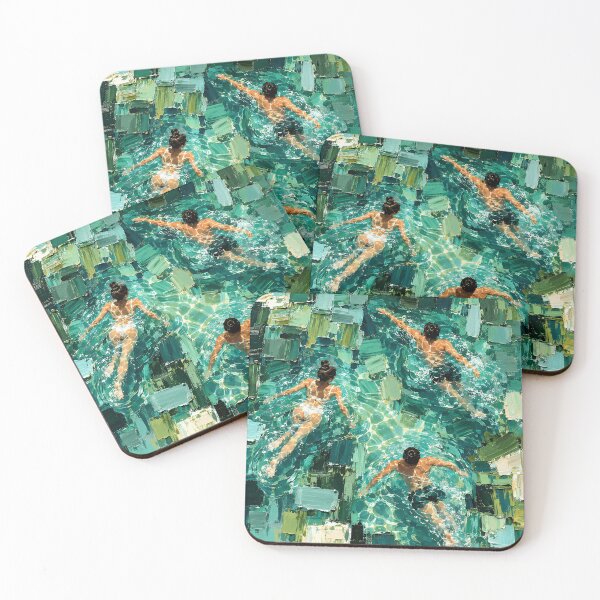 Item preview, Abstract Swimmers Turquoise Water Contemporary Swimming Art designed and sold by IRON SIREN.