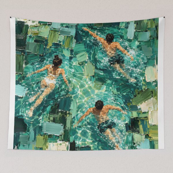 Item preview, Abstract Swimmers Turquoise Water Contemporary Swimming Art designed and sold by IRON SIREN.