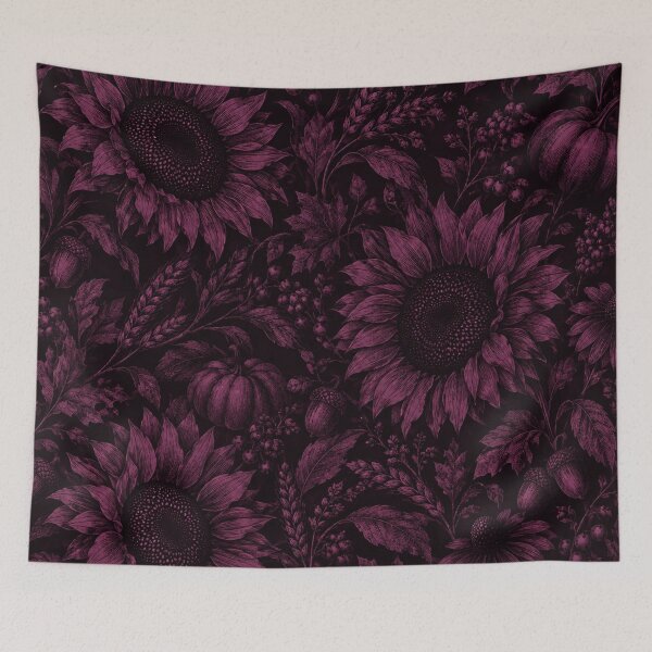 Item preview, Dark Violet Autumn Botanicals – Vintage Sunflower Pattern designed and sold by Flower Magic .