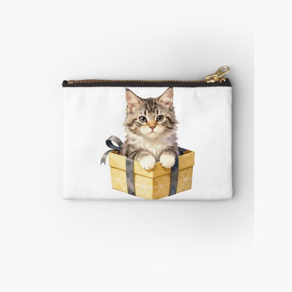 Item preview, Cute Fluffy Kitten in a Gift Box Watercolor Art designed and sold by WildArtIT.
