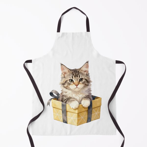 Item preview, Cute Fluffy Kitten in a Gift Box Watercolor Art designed and sold by WildArtIT.
