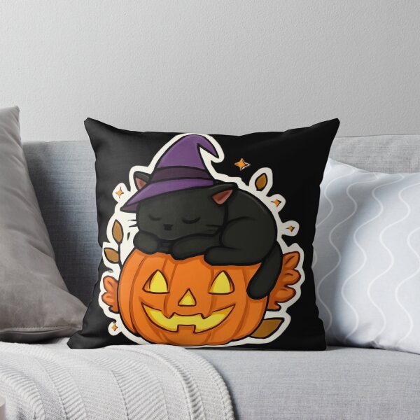 Item preview, Sleeping Black Cat on Halloween Pumpkin - Cozy Autumn Witchy Cat Sticker designed and sold by UnripeAlmond.