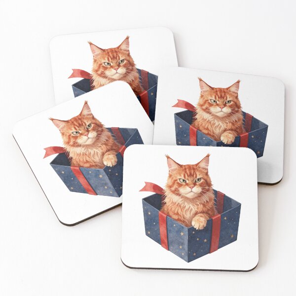 Item preview,  Grumpy orange cat in a starry gift box watercolor art designed and sold by WildArtIT.