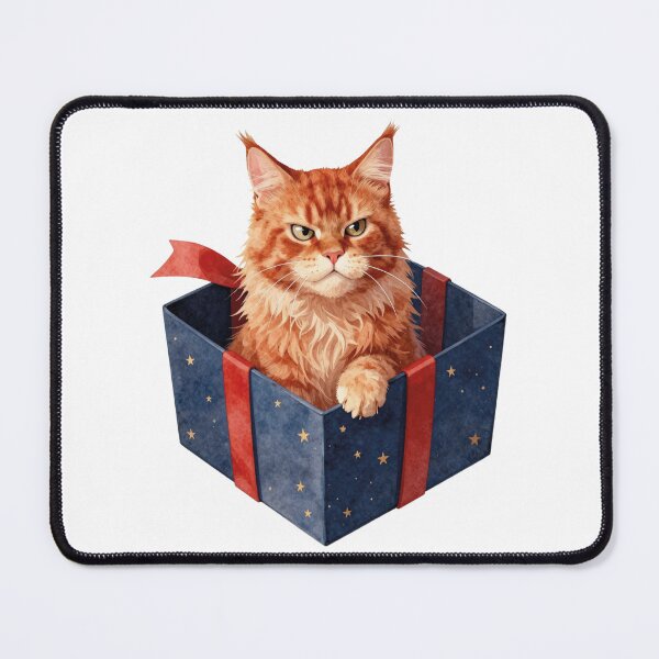 Item preview, Grumpy orange cat in a starry gift box watercolor art designed and sold by WildArtIT.