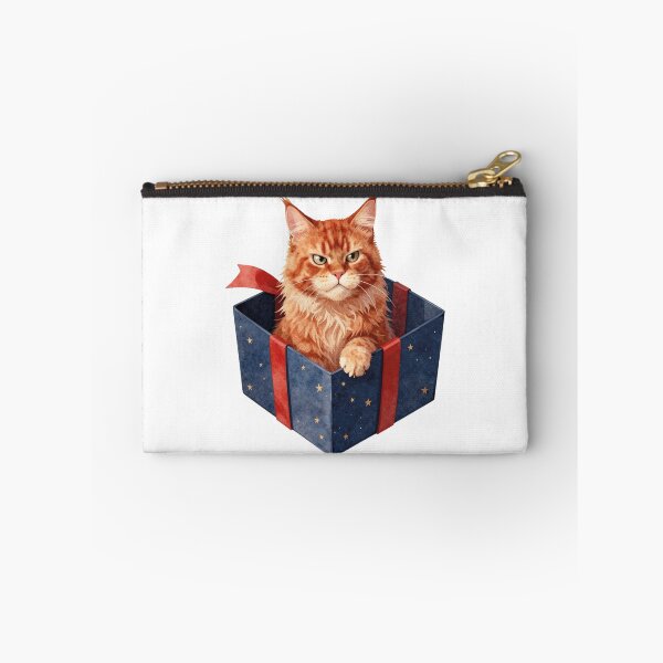 Item preview,  Grumpy orange cat in a starry gift box watercolor art designed and sold by WildArtIT.
