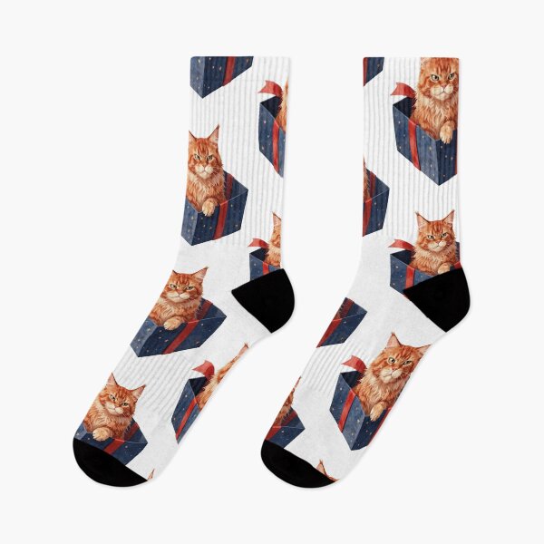 Item preview,  Grumpy orange cat in a starry gift box watercolor art designed and sold by WildArtIT.