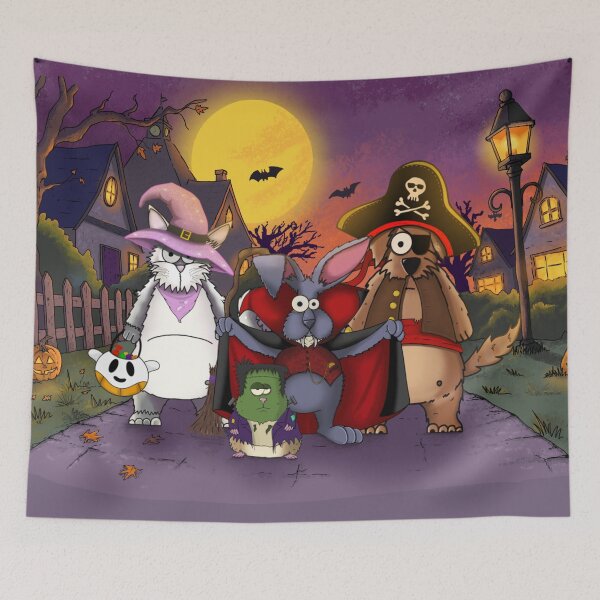 Item preview, Cute Animals Trick or Treat Halloween Night Illustration designed and sold by Englandbear.