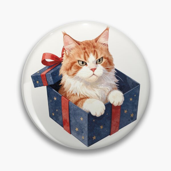Item preview, Sassy orange and white cat in a starry gift box watercolor art designed and sold by WildArtIT.