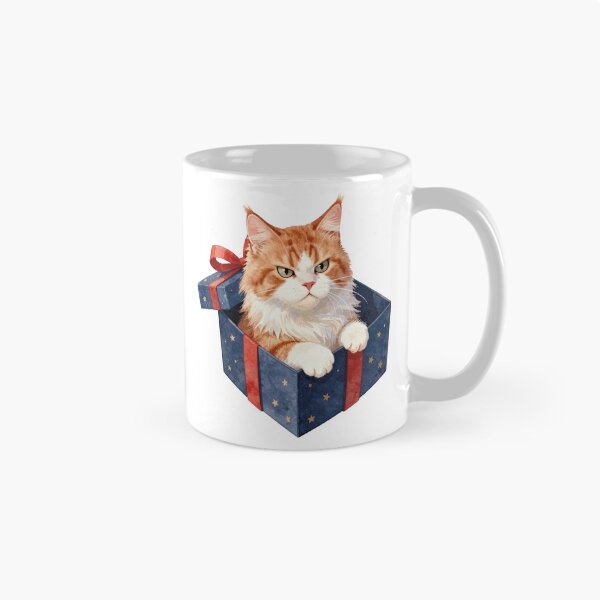Item preview, Sassy orange and white cat in a starry gift box watercolor art designed and sold by WildArtIT.