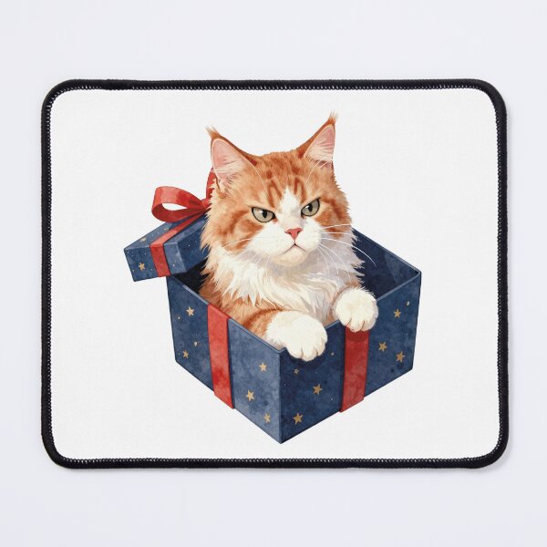 Item preview, Sassy orange and white cat in a starry gift box watercolor art designed and sold by WildArtIT.