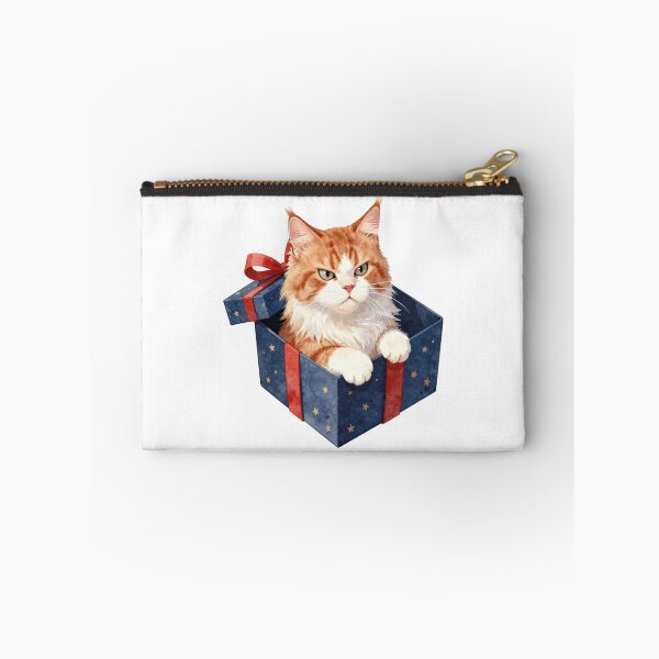 Item preview, Sassy orange and white cat in a starry gift box watercolor art designed and sold by WildArtIT.