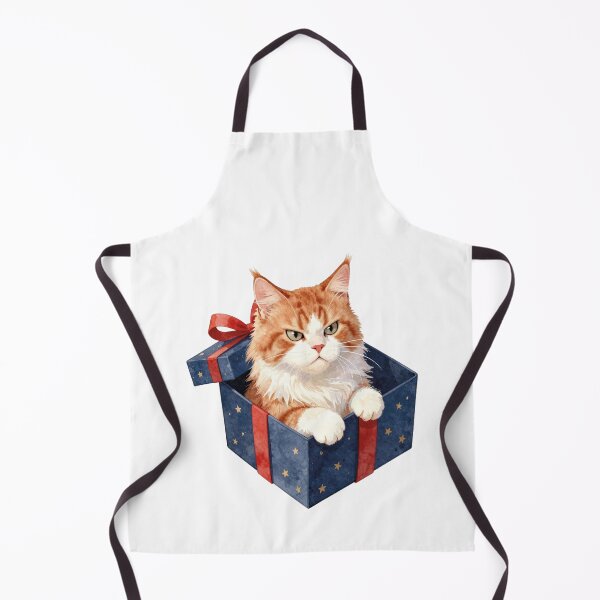 Item preview, Sassy orange and white cat in a starry gift box watercolor art designed and sold by WildArtIT.