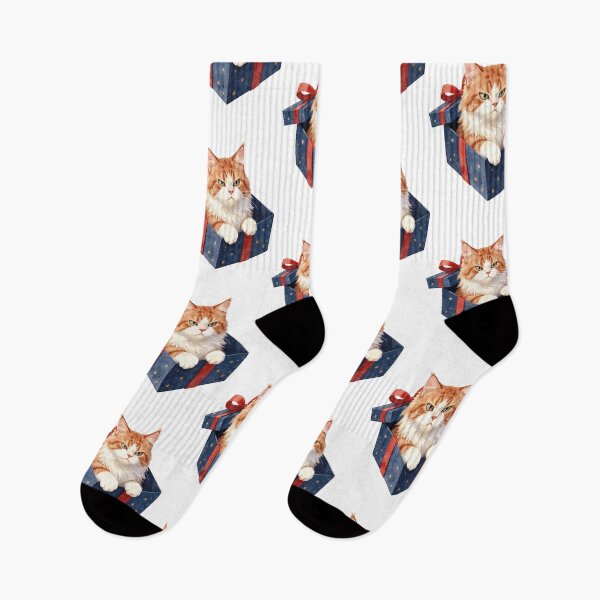 Item preview, Sassy orange and white cat in a starry gift box watercolor art designed and sold by WildArtIT.