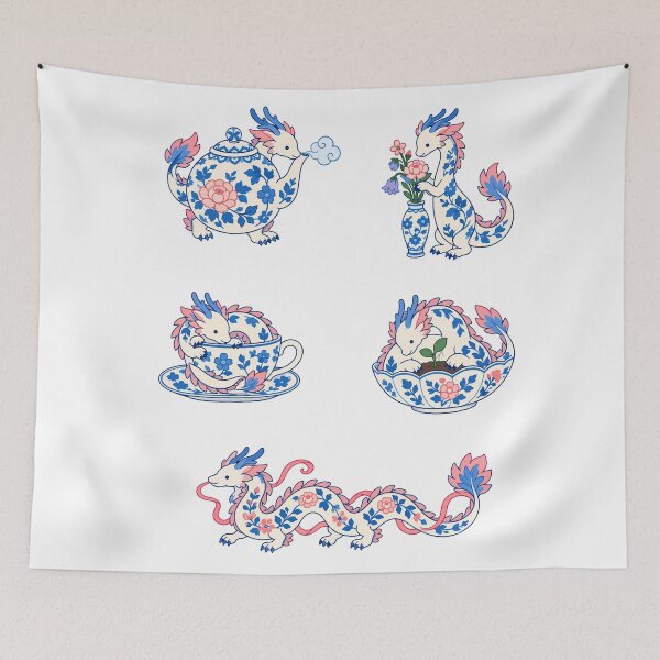 Item preview, Porcelain Dragons – Blue Floral Teacups & Teapot Magic designed and sold by Zoolumi.