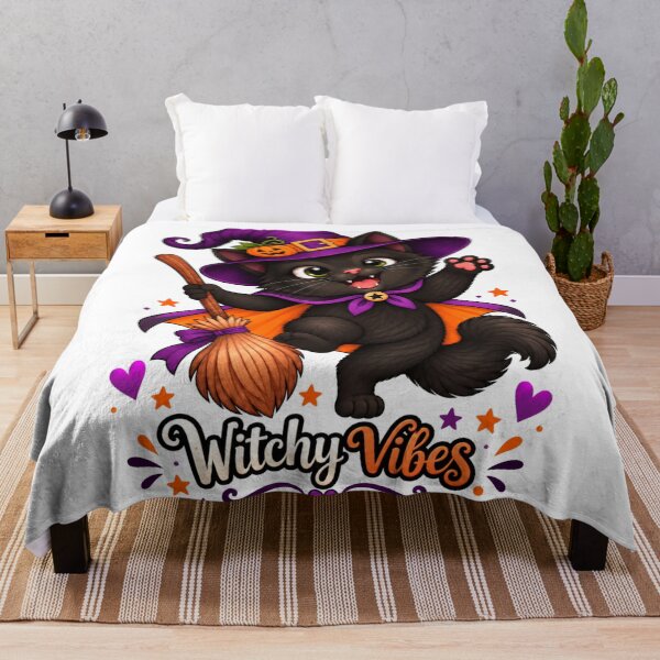 Item preview, Witchy Vibes – Cute Black Cat Halloween Witch designed and sold by LittleGinnyArt.