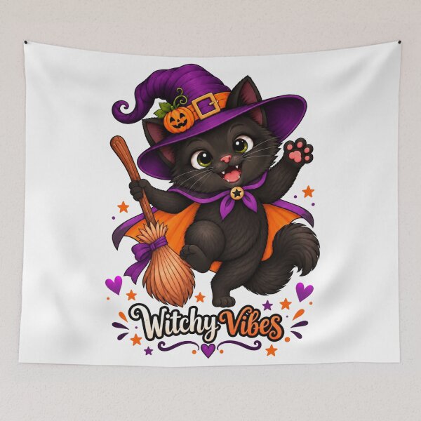Item preview, Witchy Vibes – Cute Black Cat Halloween Witch designed and sold by LittleGinnyArt.