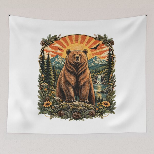 Item preview, Brown Bear Mountain Lake Vintage Wildlife designed and sold by DariaOltes.
