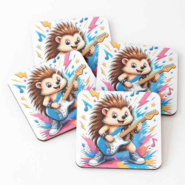 Item preview, Kawaii Hedgehog Rock Star Playing Blue Electric Guitar designed and sold by Catchy-Couture.