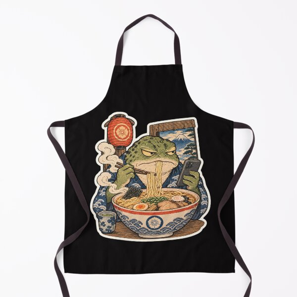 Item preview, Grumpy Frog Eating Ramen While Scrolling Phone – Vintage Japanese Style designed and sold by Lina Caro.