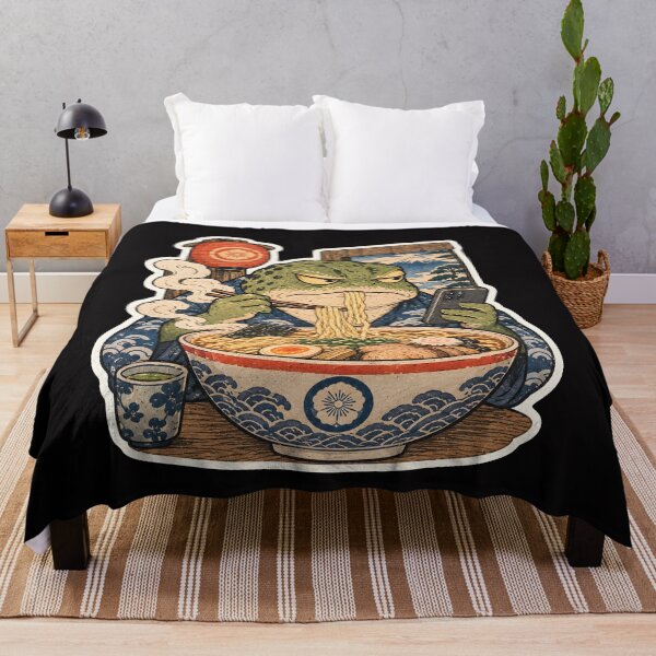 Item preview, Grumpy Frog Eating Ramen While Scrolling Phone – Vintage Japanese Style designed and sold by Lina Caro.