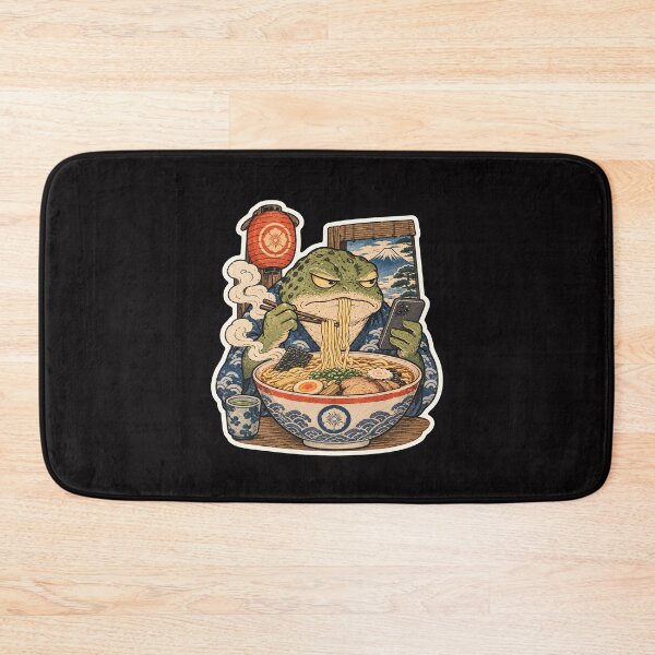 Item preview, Grumpy Frog Eating Ramen While Scrolling Phone – Vintage Japanese Style designed and sold by Lina Caro.