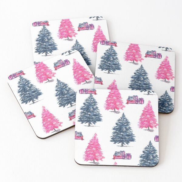 Item preview, Blue and Pink Christmas Tree Forest designed and sold by FaireWaveArt.