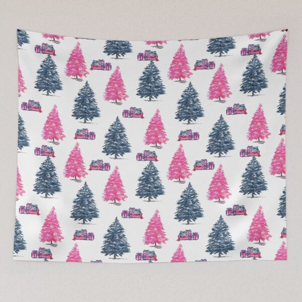 Item preview, Blue and Pink Christmas Tree Forest designed and sold by FaireWaveArt.