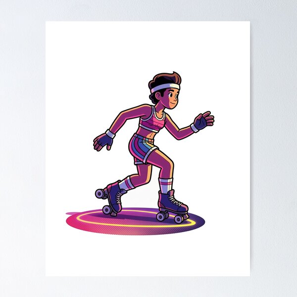 Item preview, Retro Roller Skater 3D Comic Neon Quad Skate designed and sold by DIUMERI.