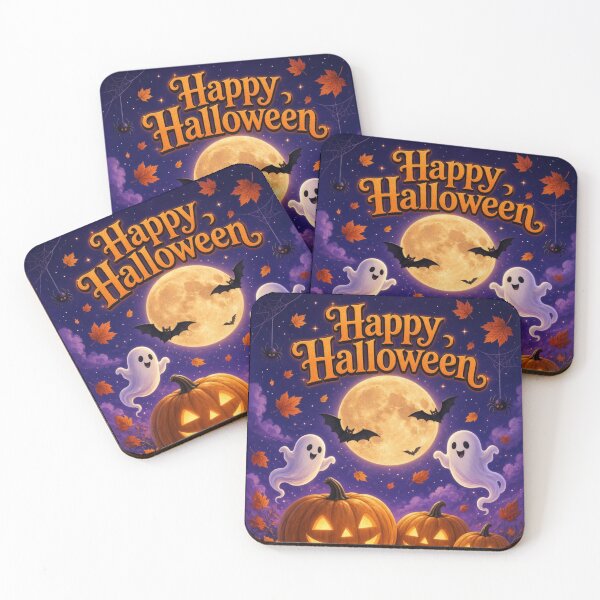 Item preview, Happy Halloween Postcard – Spooky Cute Pumpkin Ghosts & Moon designed and sold by zmsl.
