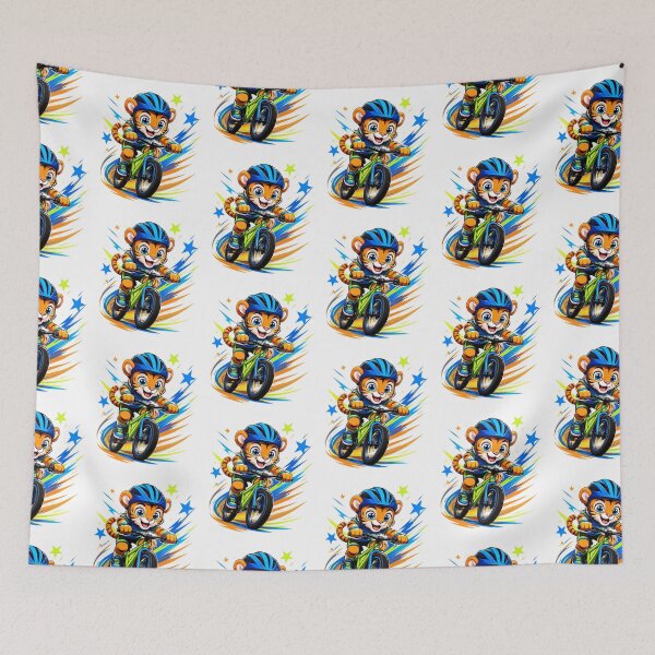 Item preview, Dynamic Cartoon Tiger Biker Riding Mountain Bike With Stars designed and sold by Catchy-Couture.