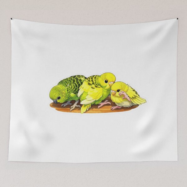 Item preview, Three Parakeets Sitting on a Branch Watercolor Art Print designed and sold by Sepia soul.