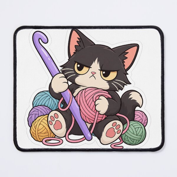 Item preview, Grouchy Cartoon Cat with Giant Crochet Hook and Yarn designed and sold by NovaToons.