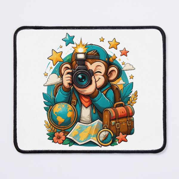 Item preview, Traveling Monkey Photographer With Camera Map and Suitcase designed and sold by Catchy-Couture.