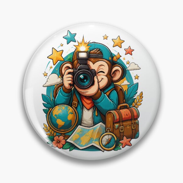Item preview, Traveling Monkey Photographer With Camera Map and Suitcase designed and sold by Catchy-Couture.