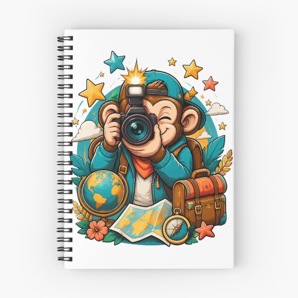 Item preview, Traveling Monkey Photographer With Camera Map and Suitcase designed and sold by Catchy-Couture.