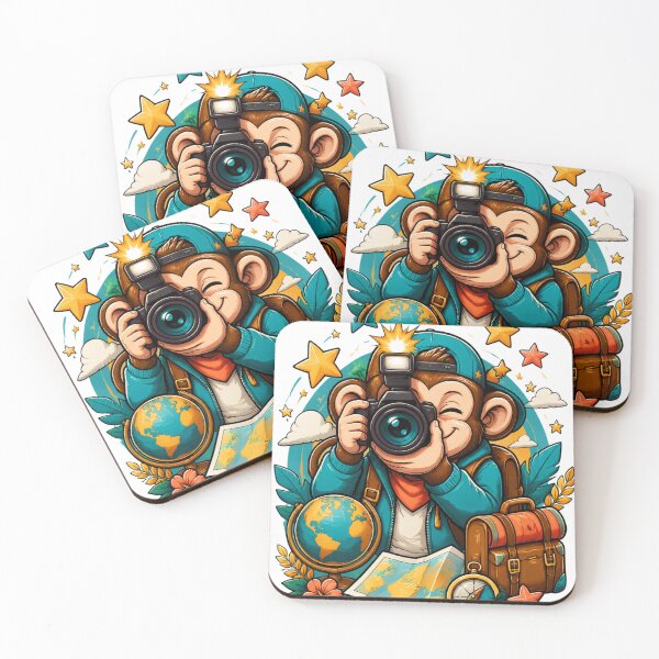 Item preview, Traveling Monkey Photographer With Camera Map and Suitcase designed and sold by Catchy-Couture.