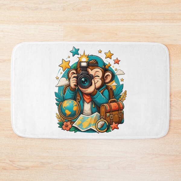 Item preview, Traveling Monkey Photographer With Camera Map and Suitcase designed and sold by Catchy-Couture.