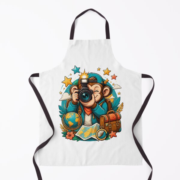 Item preview, Traveling Monkey Photographer With Camera Map and Suitcase designed and sold by Catchy-Couture.