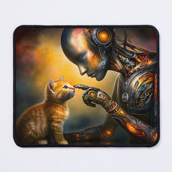 Item preview, Futuristic Robot Interacting with a Playful Kitten designed and sold by Artessie.