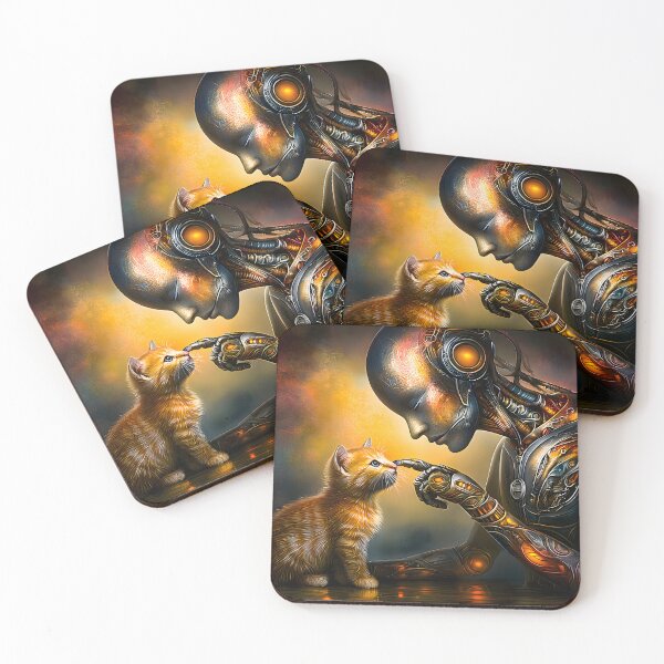 Item preview, Futuristic Robot Interacting with a Playful Kitten designed and sold by Artessie.
