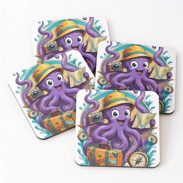 Item preview, Adventurous Traveling Octopus With Camera Map and Suitcase designed and sold by Catchy-Couture.